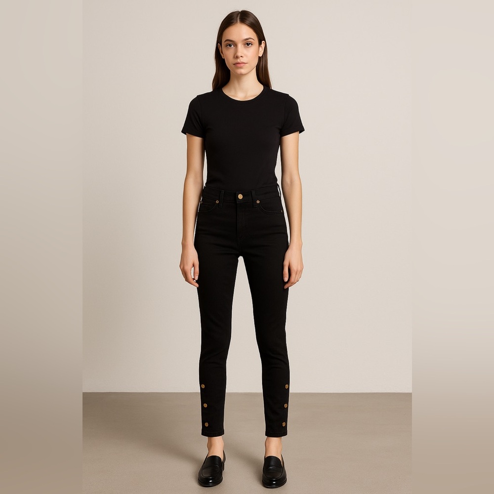 👖 7 For All Mankind Black Skinny Jeans with Button Detail Size 24 AA15